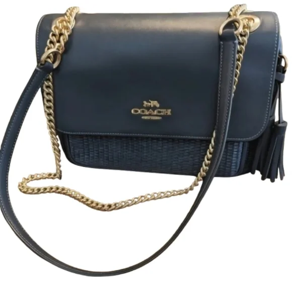 Coach Full Size Klare Bag In Navy Blue With Woven Front. - Picture 1 of 15
